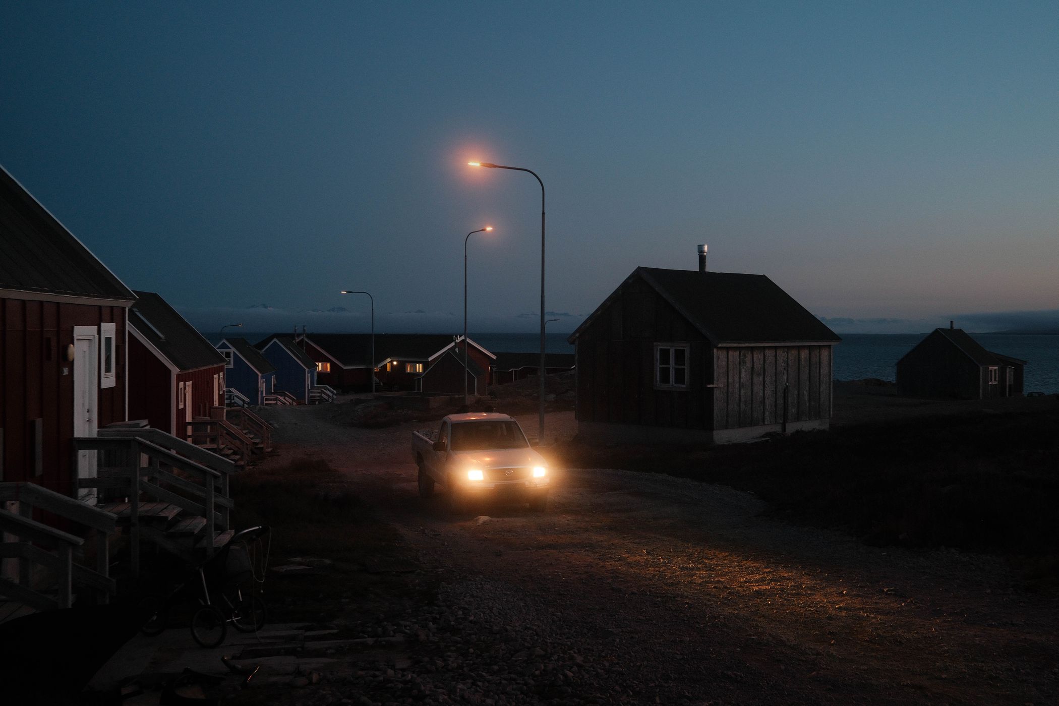 Blue hour in Ittoqqortoormiit, Scoresbysund, Greenland