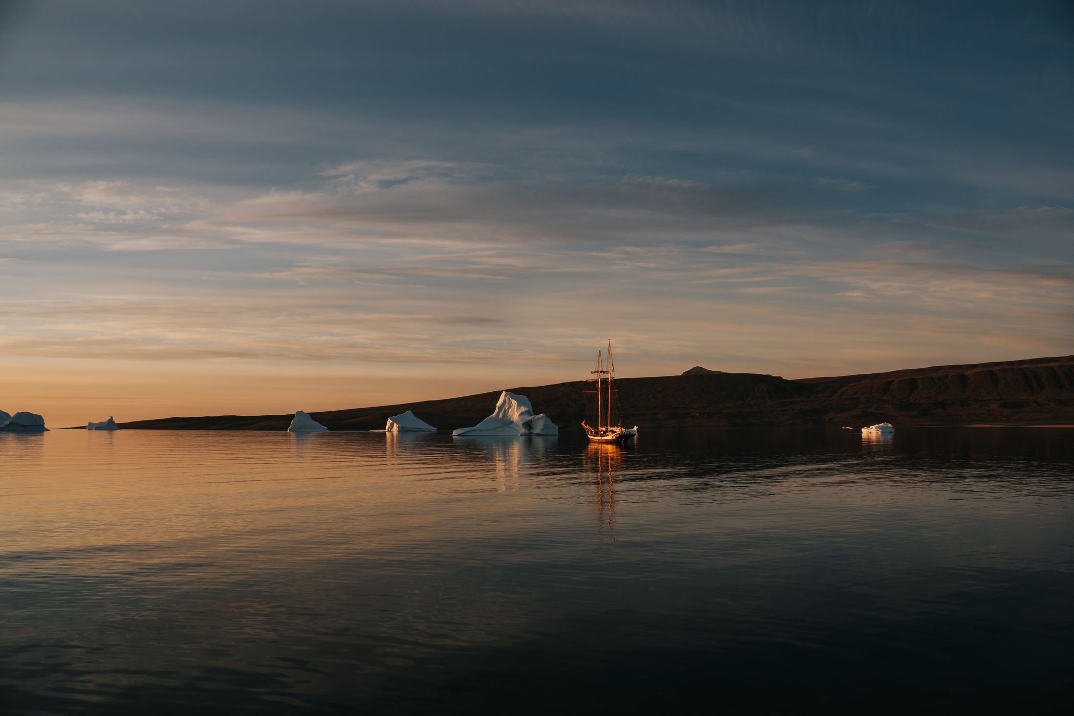 Charcot Havn from a sailing boat, Scoresbysund, Greenland