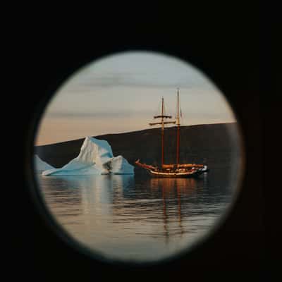 Charcot Havn from a sailing boat, Scoresbysund, Greenland