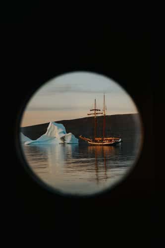 Charcot Havn from a sailing boat, Scoresbysund