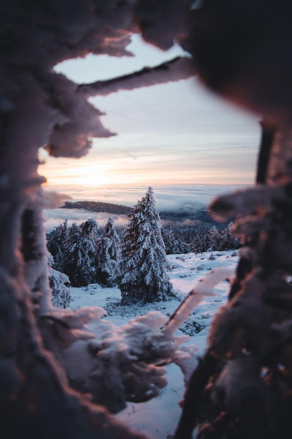 Frozen Troll Army on the Brocken summit, Germany