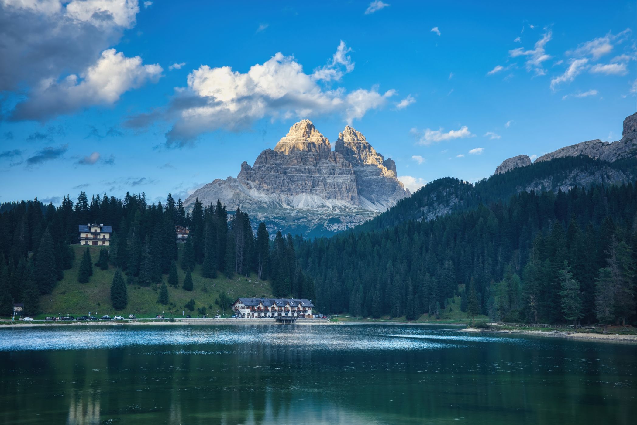 Hotel at Lake Misurina, Dolomites, Italy