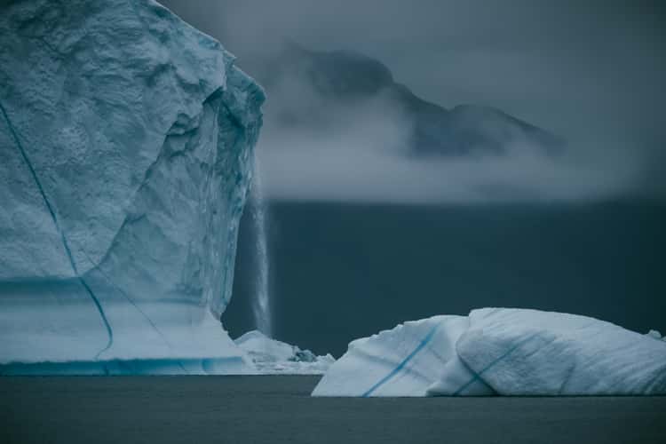 Icebergs and mountains near Rolige Bræ, Rødefjord
