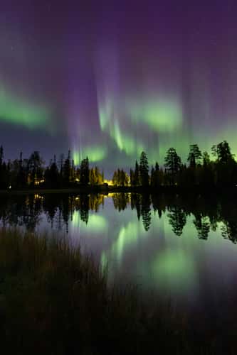 Northern lights reflection, Luosto-Pyhä National Park
