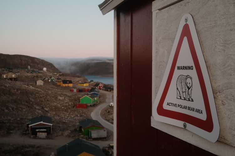 Polar bear sign, Ittoqqortoormiit, Scoresbysund
