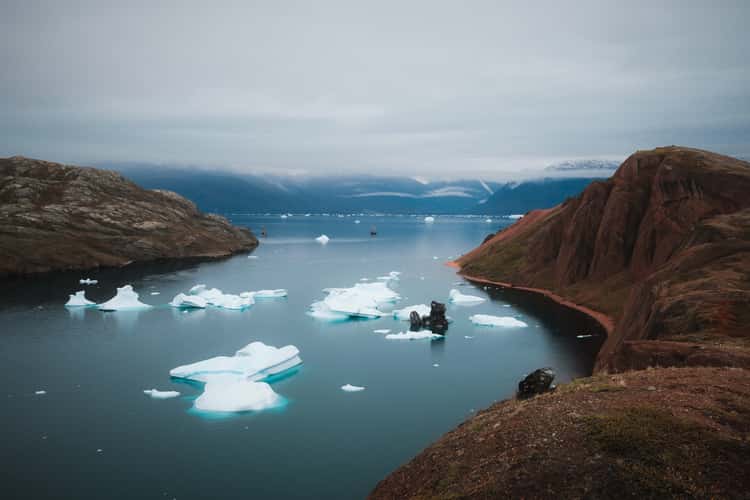 Røde Ø (Red Island) and iceberg graveyard, Scoresbysund
