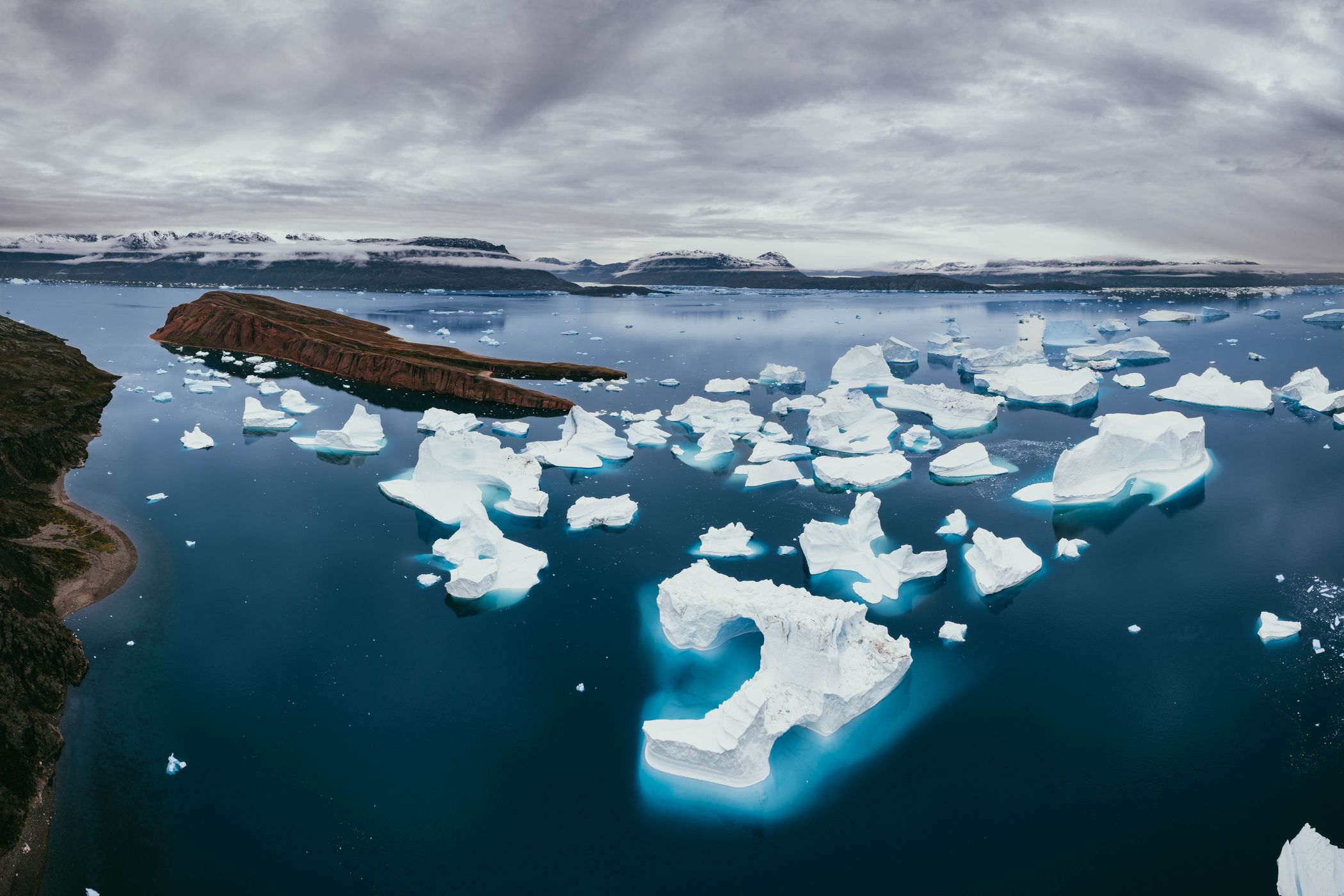 Røde Ø (Red Island) and iceberg graveyard, Scoresbysund, Greenland