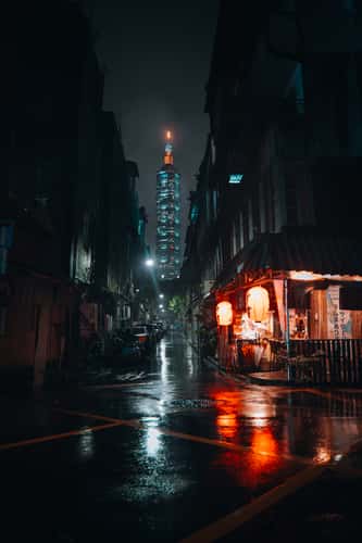 Streets of Taipei with view on Taipei101