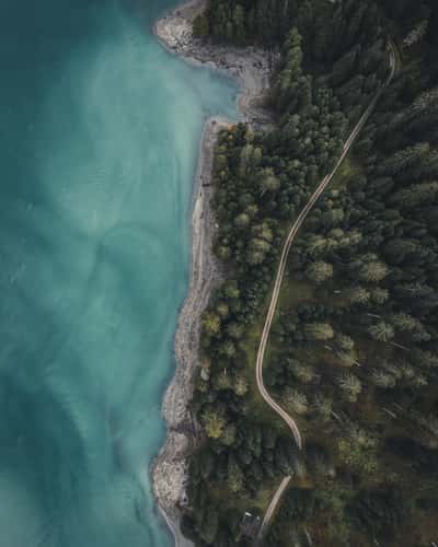Top-down aerial view of Sufnersee shoreline