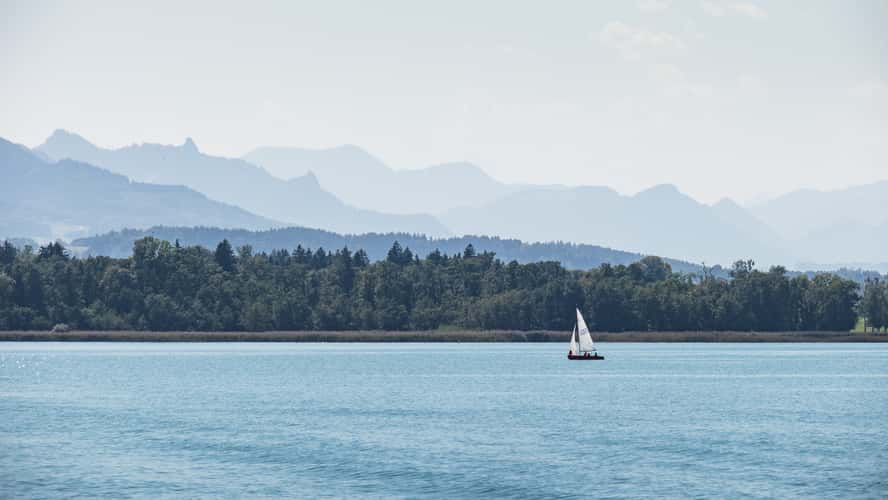 View to the Alps across Lake Chiemsee