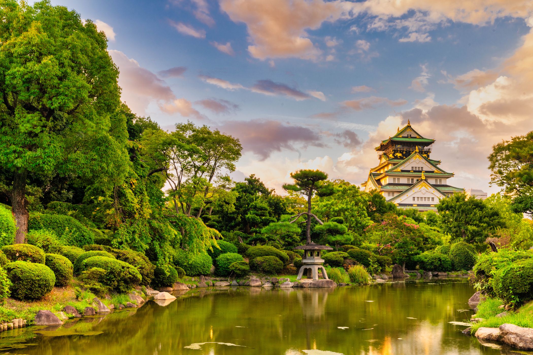 Zen garden shot of Osaka Castle, Japan