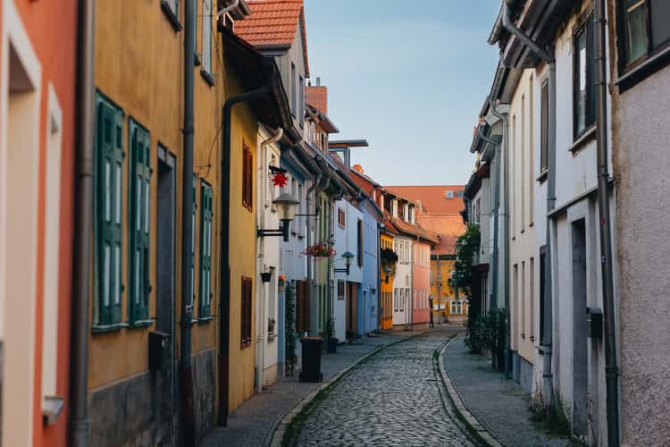 Colorful Cobblestone Street in Erfurt's Old Town