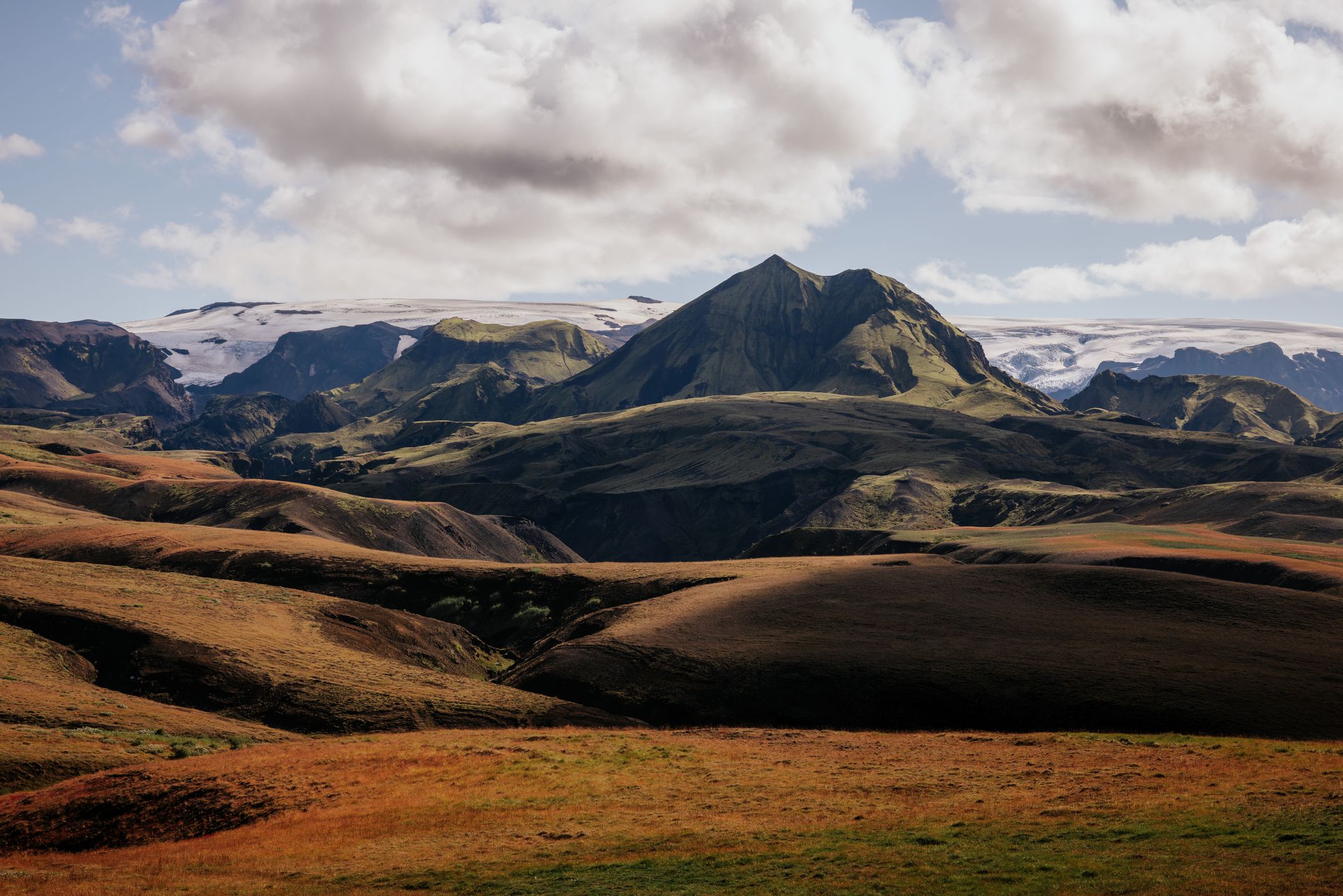 Green mountains near Þórsmörk, Laugavegur Trail, Iceland