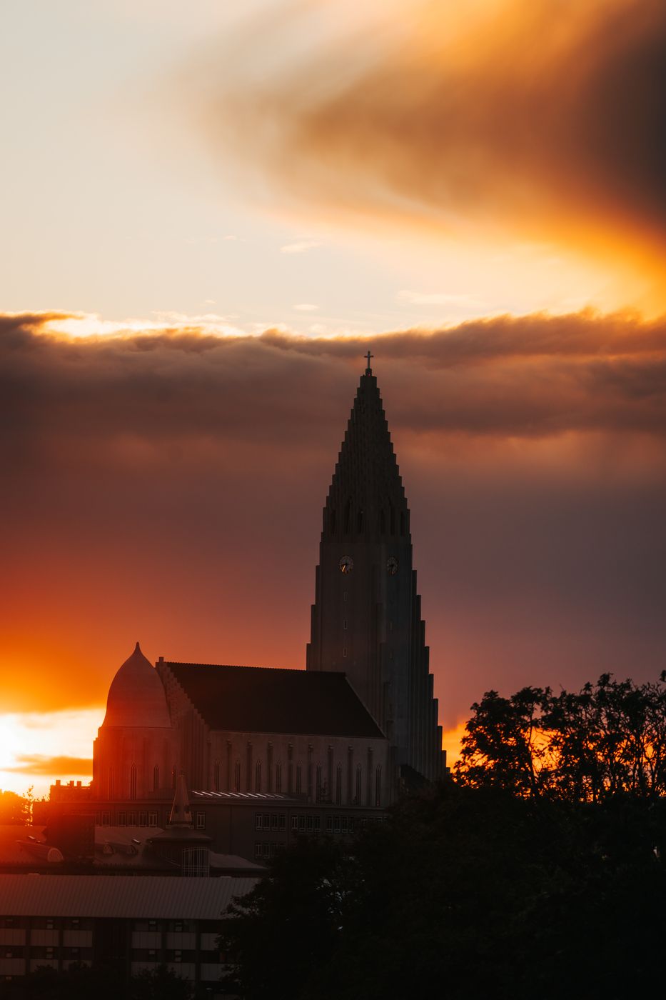 Hallgrimskirkja church from háteigsvegur street, Reykjavik, Iceland