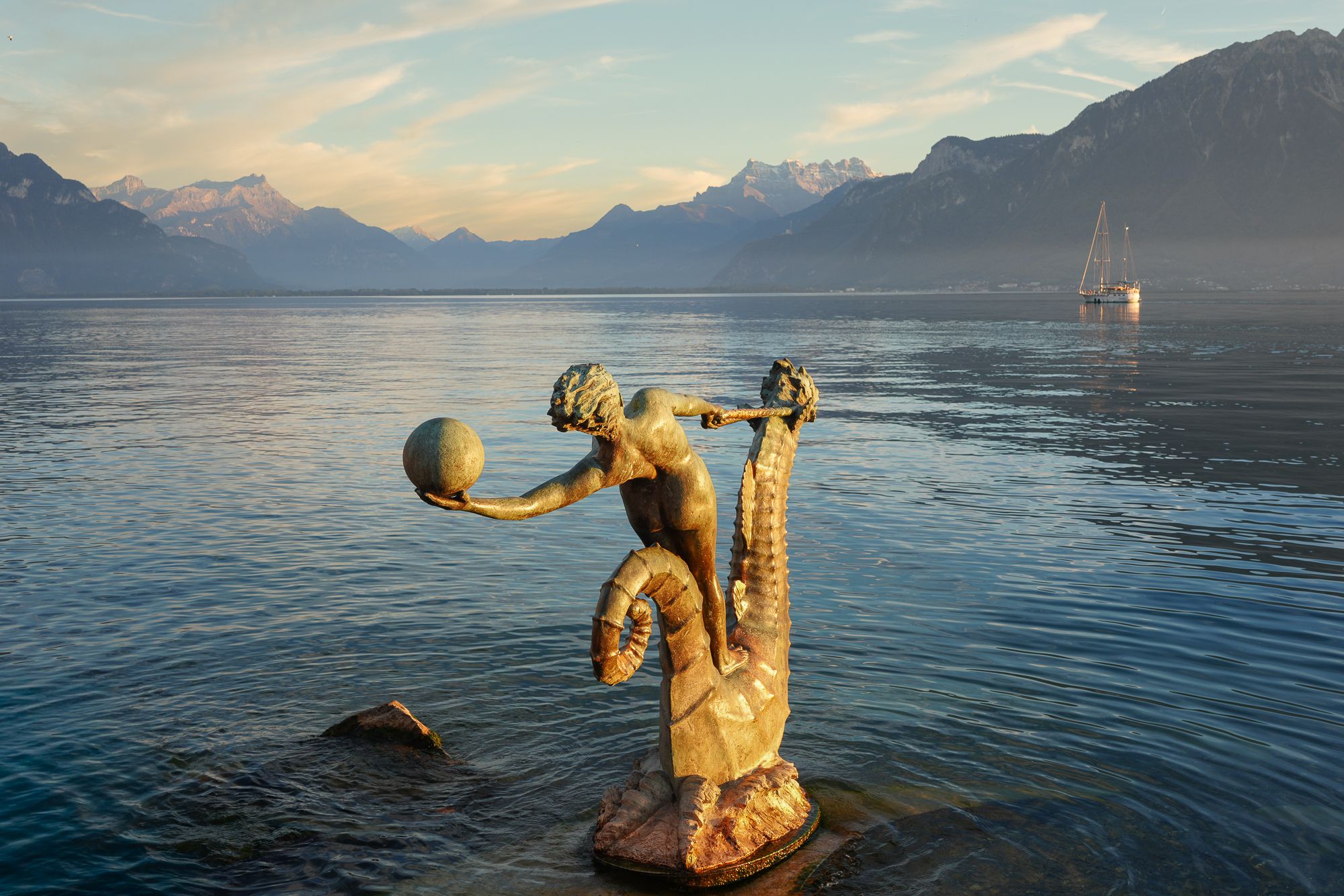 Lake Geneva, Sea nymph riding seahorse, Switzerland