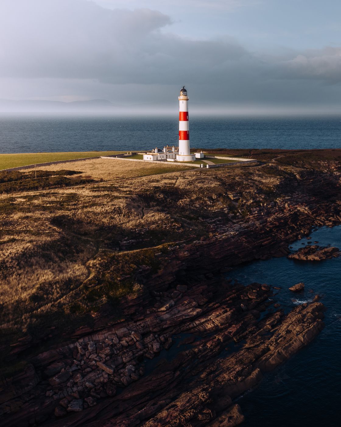 Looking east Tarbat Ness Lighthouse, Tain, Scotland, UK, United Kingdom