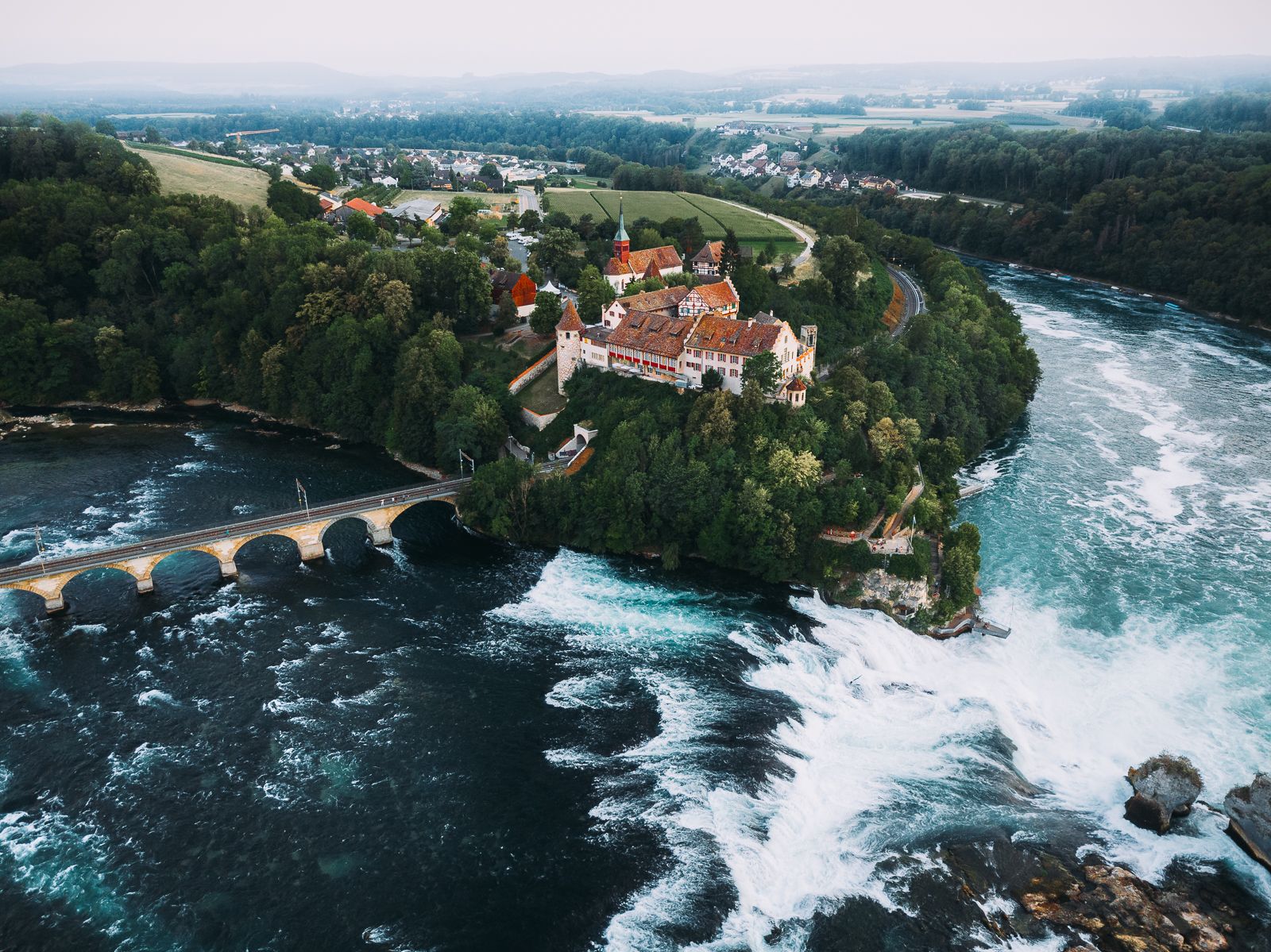 Rhine Fall Drone View, Switzerland
