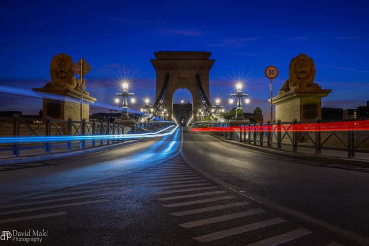Traffic on the Chain Bridge in Budapest