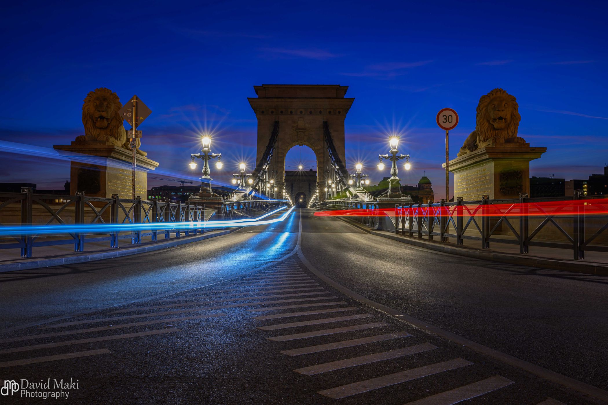 Traffic on the Chain Bridge in Budapest, Hungary