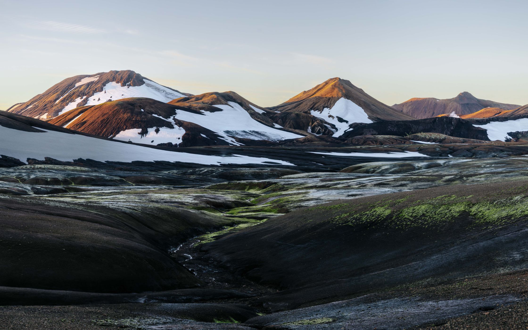 View to Simonarsker & Hrafntinnusker hut, Laugavegur Trail, Iceland