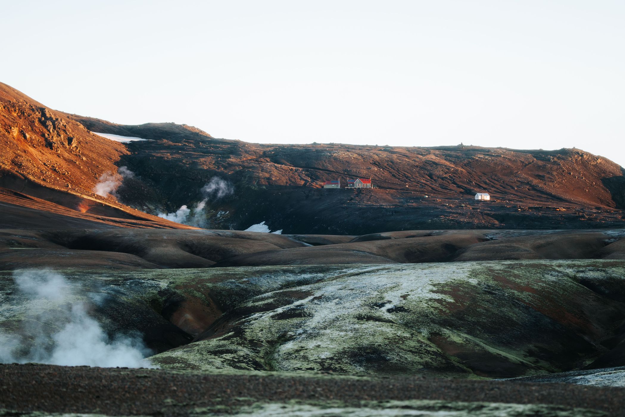 View to Simonarsker & Hrafntinnusker hut, Laugavegur Trail, Iceland
